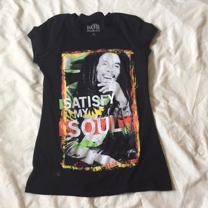 Ladies Bob Marley size small baby-doll tee.